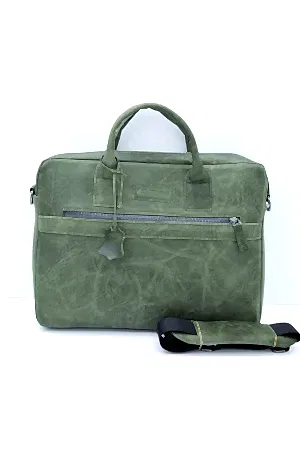 Karl Eskitme Yeşil Hakiki Deri Laptop & Evrak Çantası