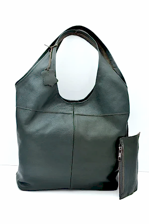 Randy Hakiki Deri Koyu Yeşil Omuz Çantası