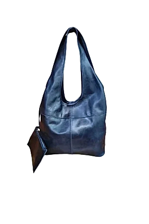 Randy Hakiki Deri Antik Lacivert Omuz Çantası
