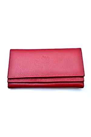 Kadın Kırmızı Hakiki Deri Çok Bölmeli Cüzdan