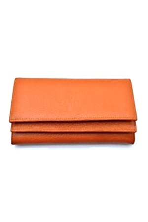 Naomi Turuncu Orange Hakiki Deri Çok Bölmeli Cüzdan