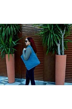 Asimetrik Model Deniz Mavisi Hakiki Deri El Portföy Clutch