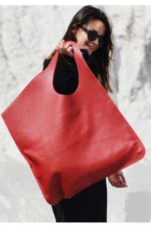 Asimetrik Model Kırmızı Hakiki Deri El Portföy Clutch