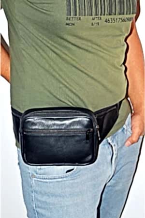 Unisex Siyah Deri Bel Omuz Çantası